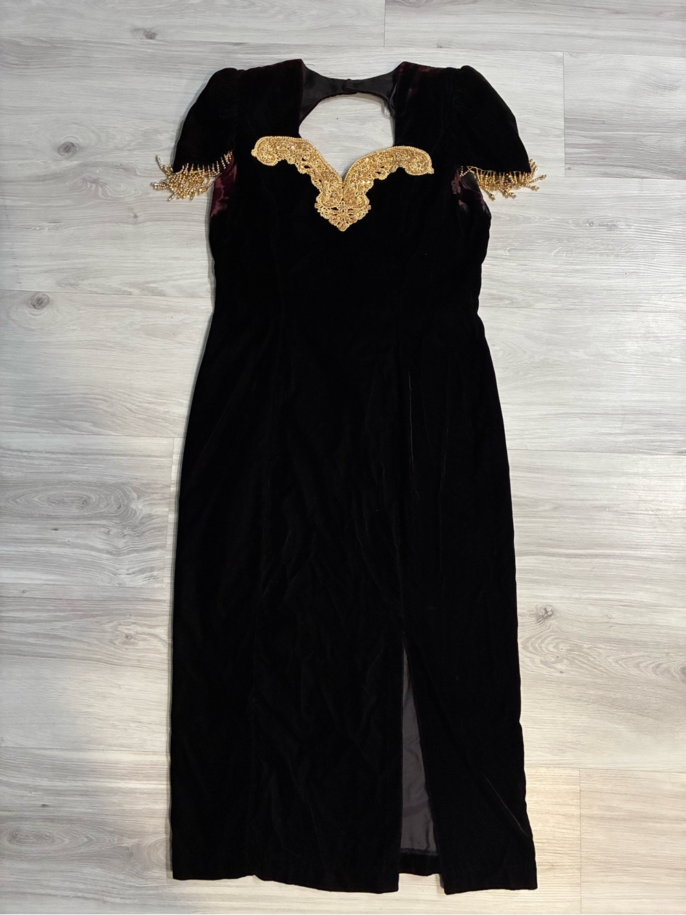Speed Brand Vintage 80s Black Velvet Gold Beaded Party Prom dress - Picture 3 of 16